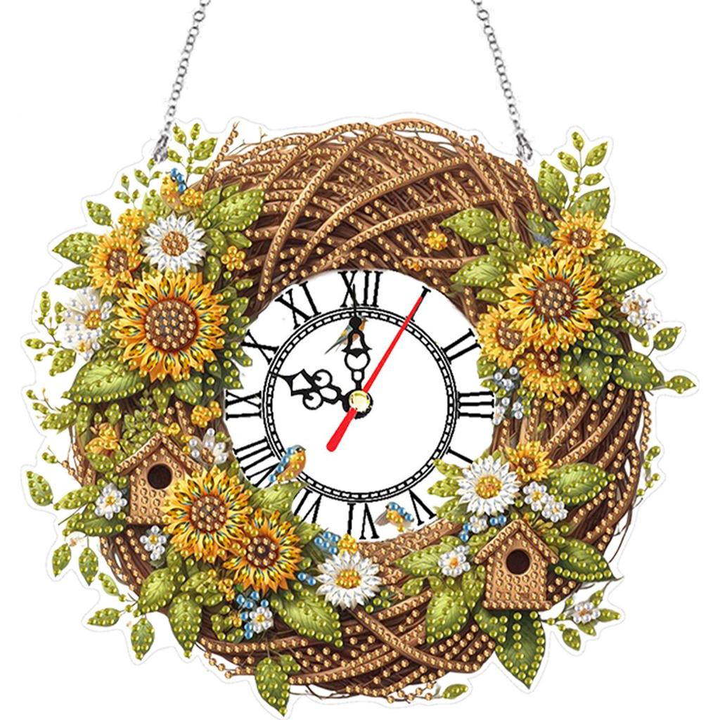 Acrylic Special Shape Wreath Diamond Painting Wreath Clock 5D Diamond Painting Clock Art Craft Diamond Painting Hanging Clock