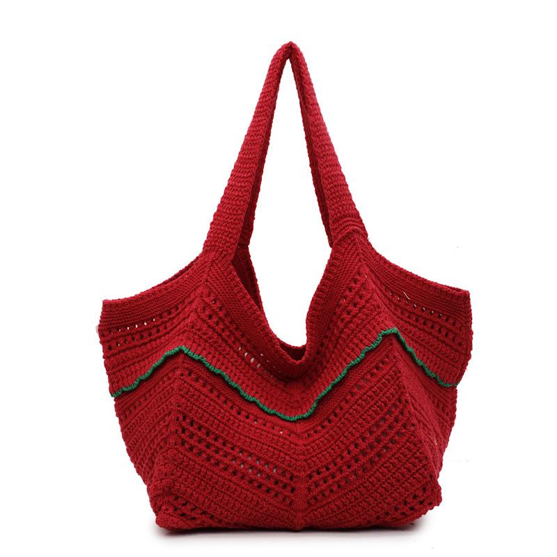 Exquisite Fashion Hand-knitted Hollow Women's Tote Bag New Casual Versatile Shoulder Bag Shopping Bag
