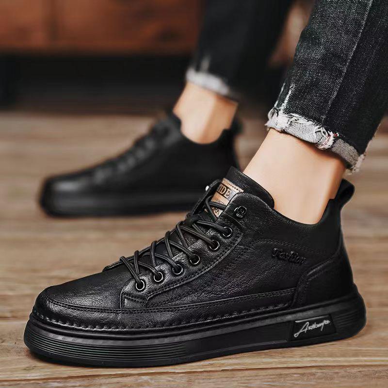 2023 Men's Black Waterproof Non-slip Casual Leather Skate Shoes