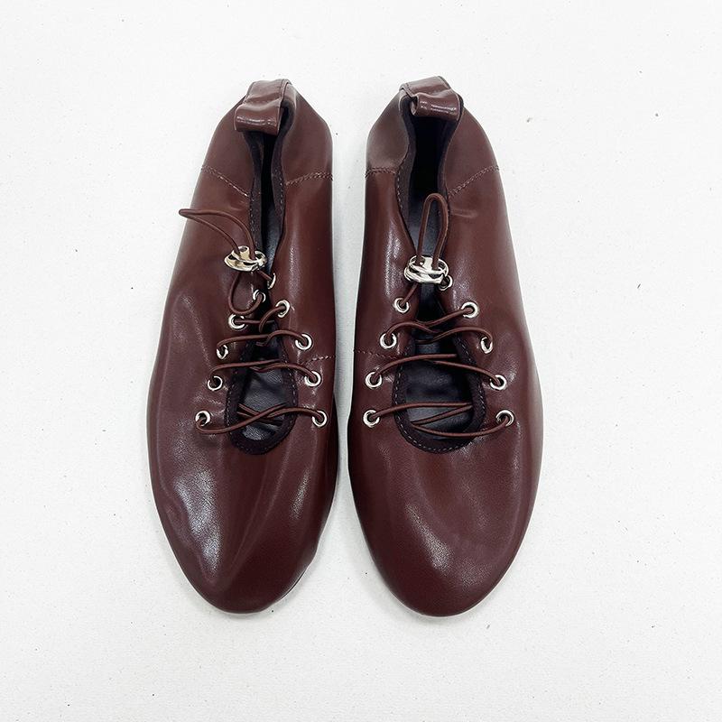 Fashion NEW Spring Lace Up Women's Shoes Soft Leather Outdoor Casual Ballet Flats Walking Large Gize Brand Comfortable Ladies Loafers