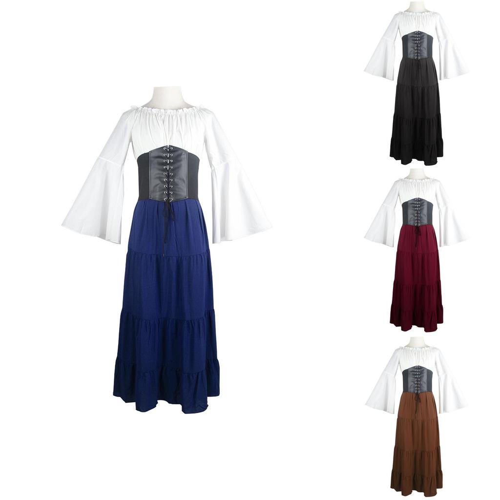 New Arrival European And American Renaissance Medieval Costume Party Bell Sleeve Long Sleeve Dress For Women Cosplay