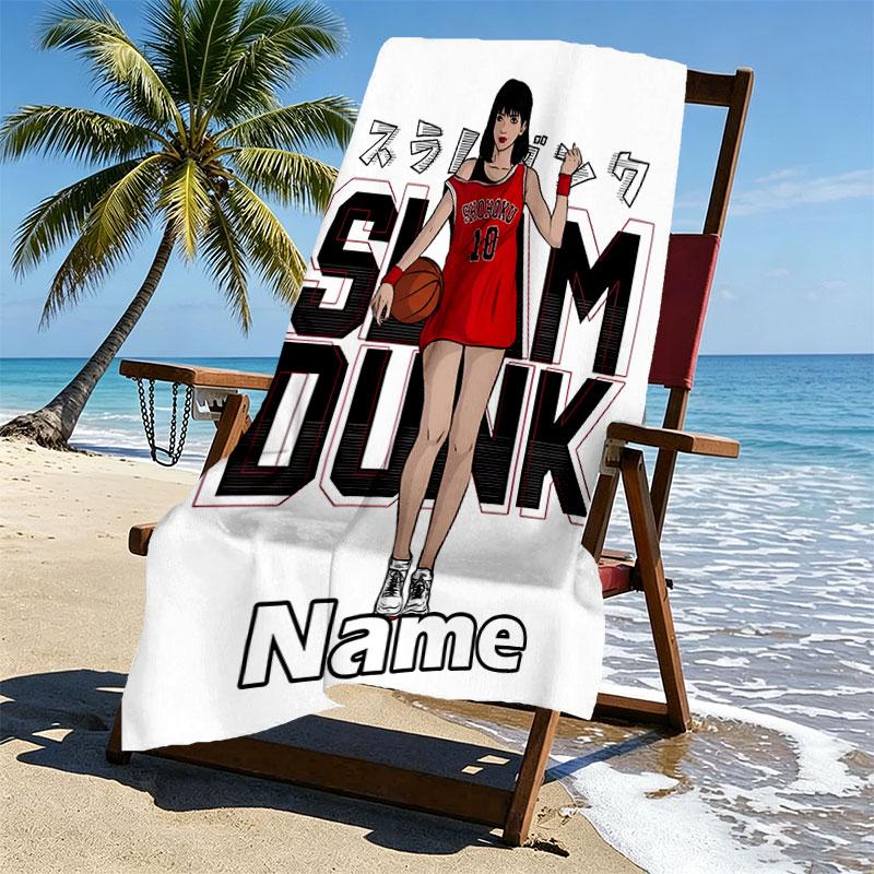 Custom Name Personalized SLAM DUNK Print Beach Towel, for Trip Camping Beach Party Home Decor, Birthday Gift for Family & Friends