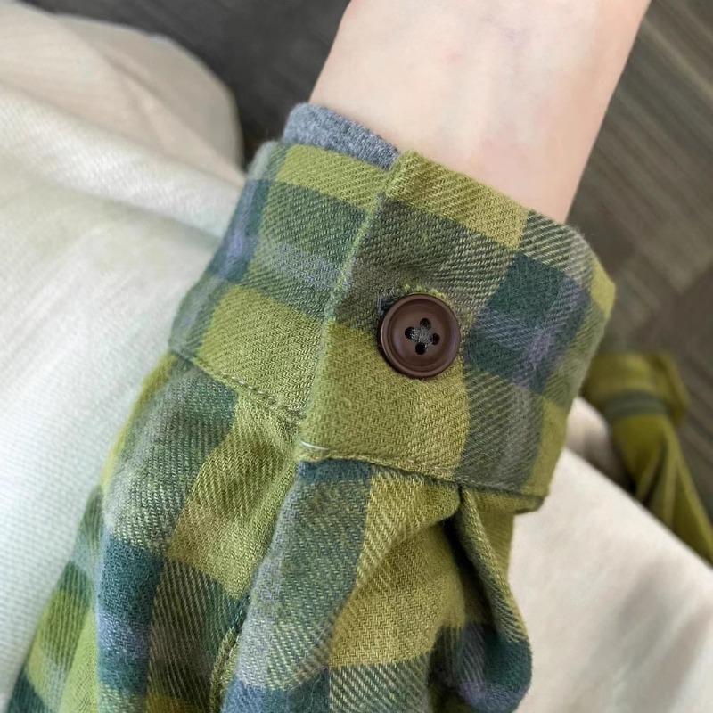 Women's Spring and Autumn Plaid Shirt Lapel Long-sleeved Loose Casual Single-breasted Top
