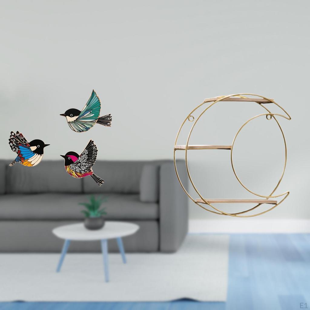 Wooden Bird Wall Art And Metal Tier Shelf Decor for Garden Study Room Farmhouse Modern Space Saving