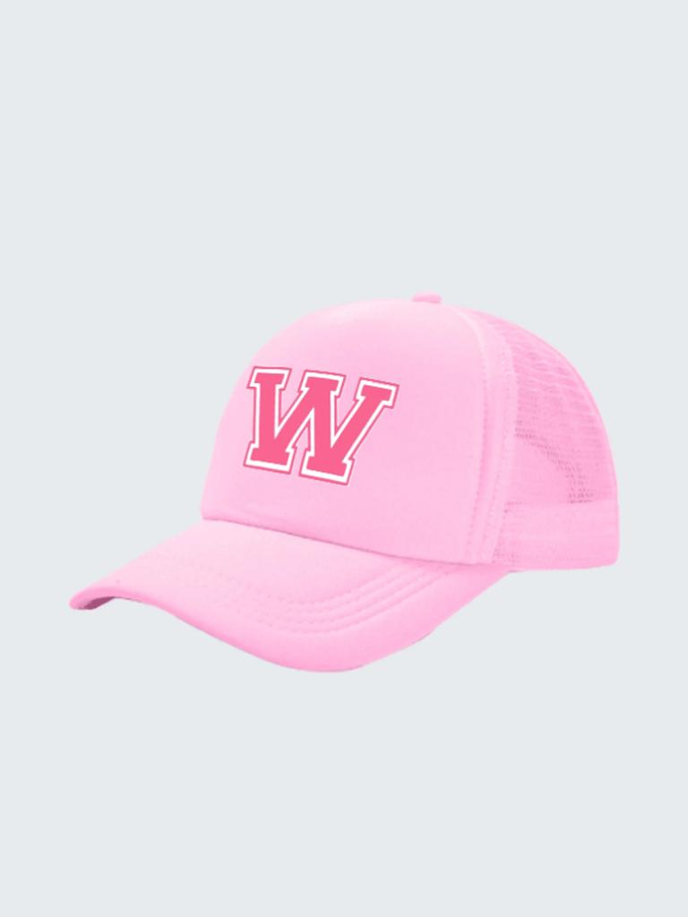 1pc Kid's 26 Alphabet Baseball Cap, Fashion Versatile Casual Sun Hat,Pink Mesh Breathable Trucker Cap, Suitable For Girls