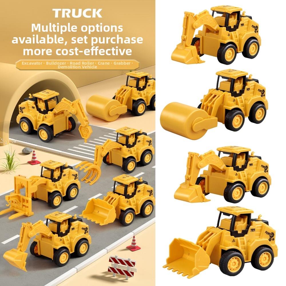 Yellow Press Sliding Press Car Plastic Excavator Roller Bulldozer  Children Educational Toys