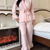 Women's Seersucker Cloud Cotton Pajama Set: Spring/Summer Solid Color Robe & Long Pants Two-Piece Sleepwear.