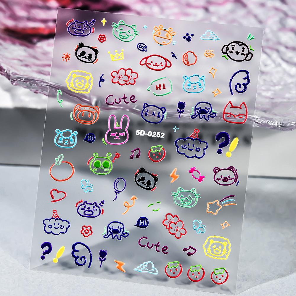 1 SZT. 5D Kawaii Wytłaczane Wykwintne Naklejki na Paznokcie z Uśmiechniętą Twarzą Japońskie Żelowe Makaroniki Nail Art Samoprzylepne DIY Ozdoby do Paznokci