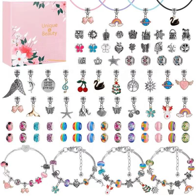 Hot Fashion Girl Holiday Gift Creative Diy Rainbow Bead Freshwater Charm 80 Piece Set Handmade Bracelet Set