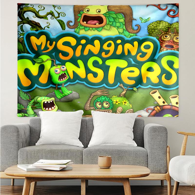 My Singing Monsters Wandteppich für Schlafzimmer Ästhetik Klassenzimmer Wandbehänge für Wohnzimmer Studentenwohnheim Büro, Ideales Kreatives Geschenk