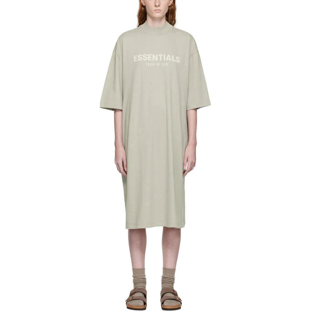 Fear Of God Essentials FW22 Gray Short Sleeve Midi Dress Smoke Letter Print Women dress FOG-FW22-062