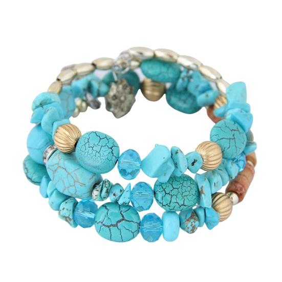 Unisex Bracelet Alloy Irregular Shape Stones Multi-layered Stacking Retro Ethnic Bohemian Faux Turquoise Faux Agate Elastic Cord Wrist Jewelry