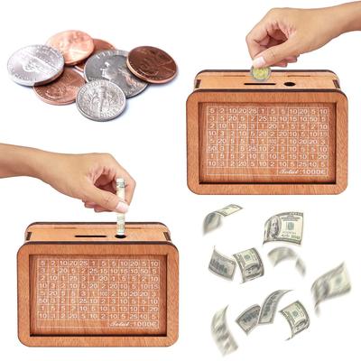 Wooden Money Box with Saving Money Goal Counter Reusable Home Use Coin Tray Storage Holder Children Savings Targets