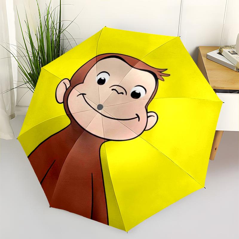 Curious George Fashionable Automatic Opening/Closing Folding Umbrella. Portable and Foldable, Ideal for Gift, Travel, and Daily Use.