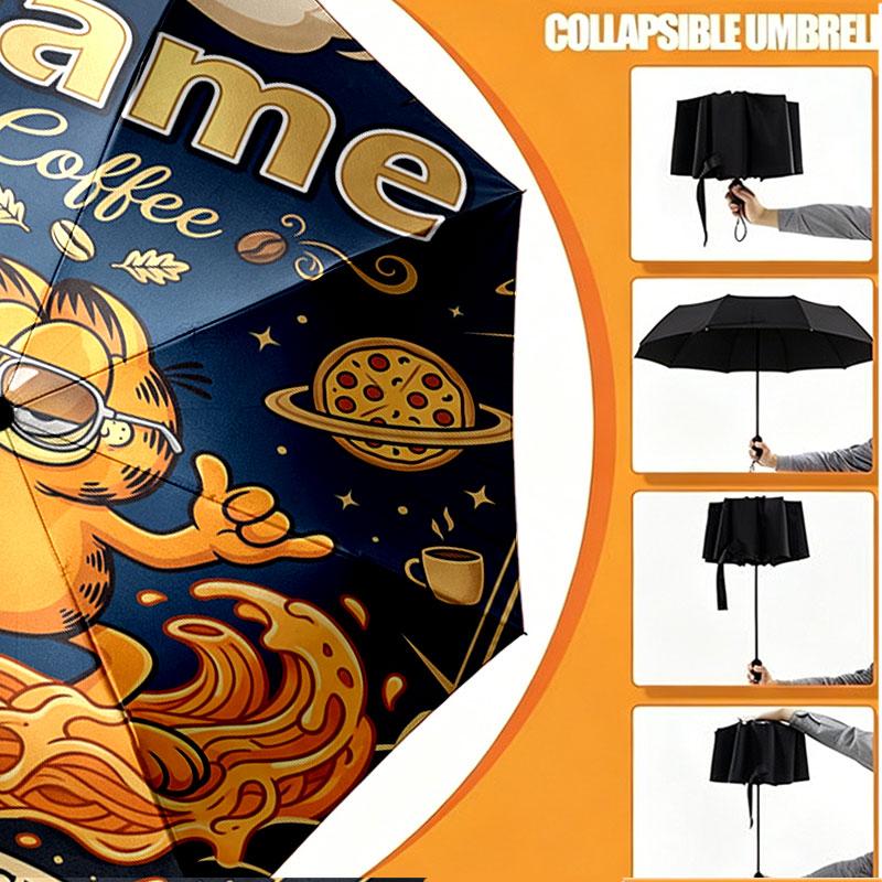 Personalisierter Garfield-Druckschirm mit individuellem Namen, Automatisches Öffnen und Schließen, Stabiler 8-Rippen-Rahmen, Für Pendeln, Camping, Wandern, Geburtstagsgeschenk