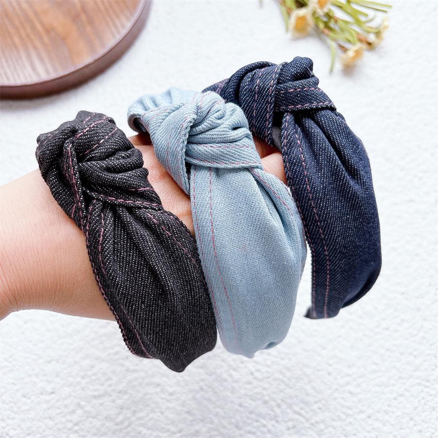 New Fashion Women's Headband Casual Blue Black Denim Headband Center Knot Headband Headband Classic Adult Hair Accessories Gift