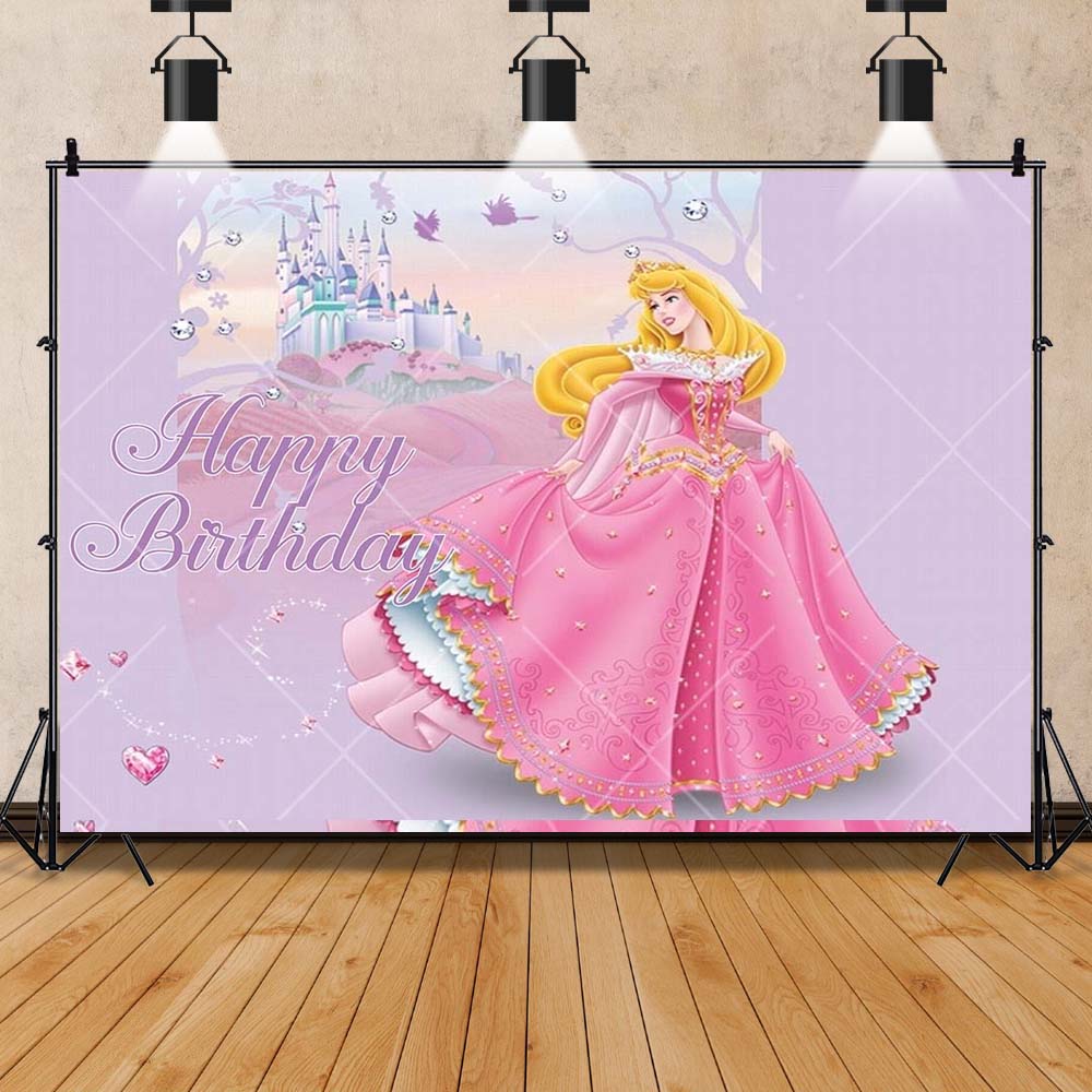 Princess Aurora Banner Background Customizable Text Kids Girls Birthday Gift Party Decoration Banner Background Kids Room Poster