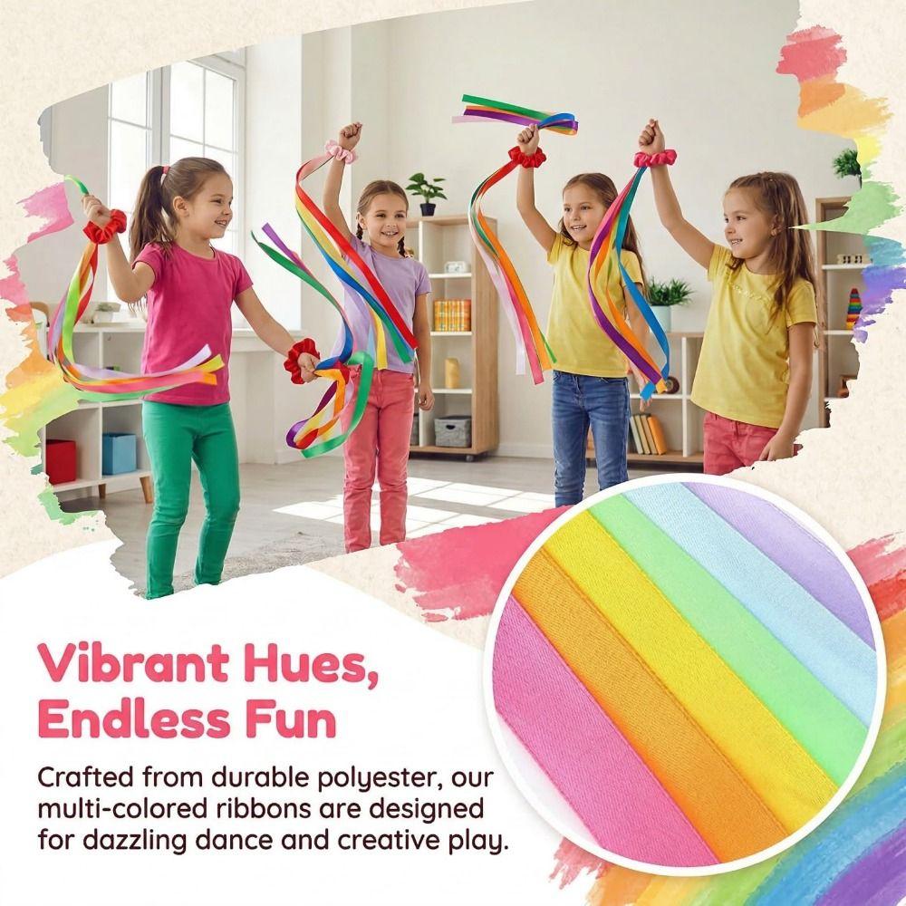 6Pcs Rainbow Gymnastics Long Ribbon Multicolor Elastic Dance Ribbons Rhythm Streamers Dance Party