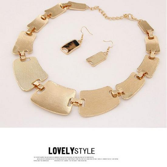 Metall-Leopardenmuster Geometrisches Kragen-Halsketten- und Ohrring-Set