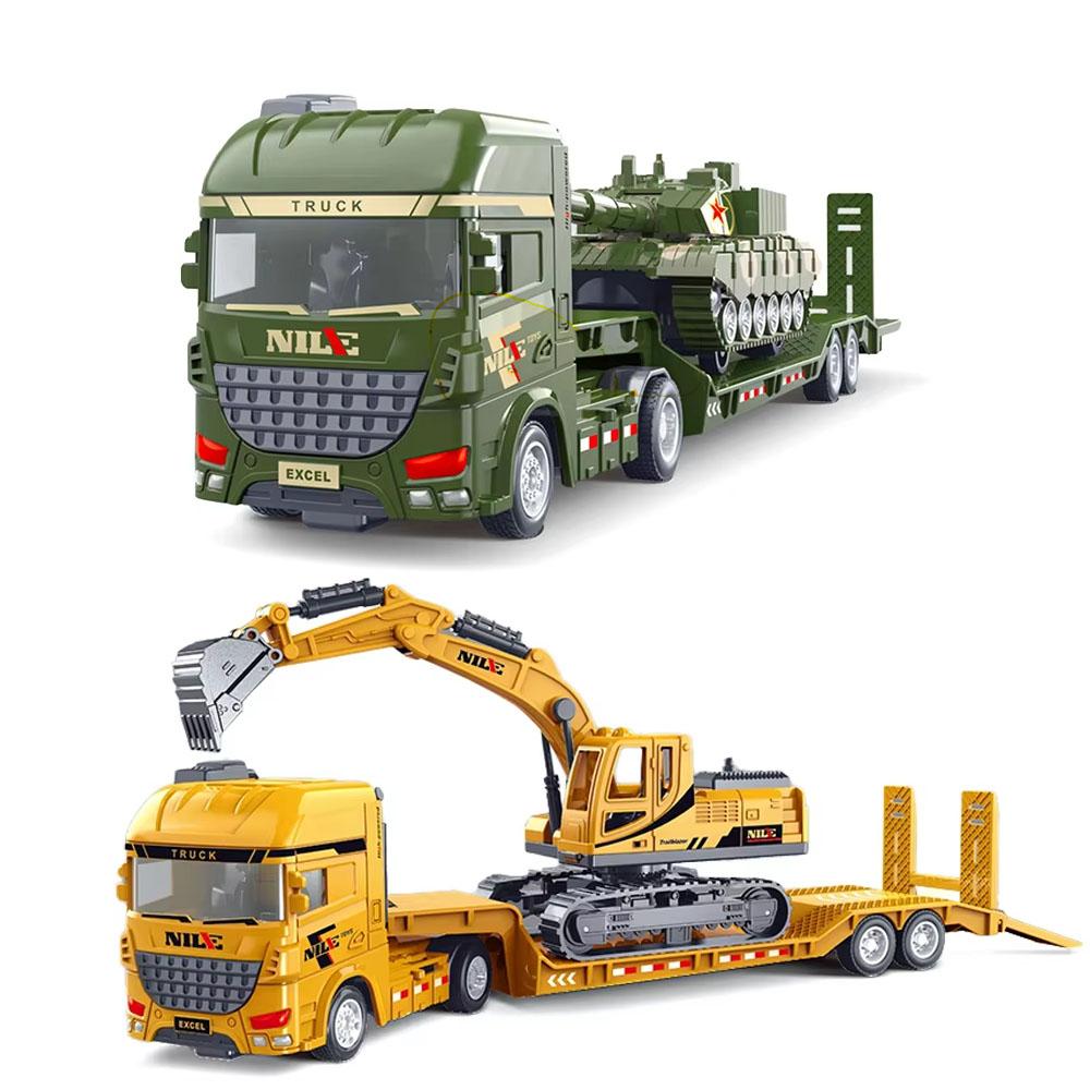 Non-Toxic 2 In 1 Engineering Diecast Trailer Excavator Tank Truck Construction Model Semi-Carrier Container Vehicle Transport Inertial Car