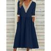 Fashion V Neck Large Size Short Sleeve Summer Dress Women Elegant Loose Office Casual A-line Party Lace Dresses Solid Female Pleated Hollow Clothing