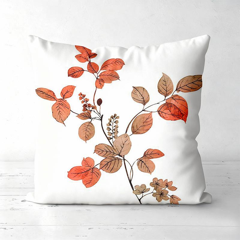 Floral Leaf Pattern White Cushions for Home Decor Polyester Pillowcase, Sofa Decorative Cushion Cov Headboard Pillow