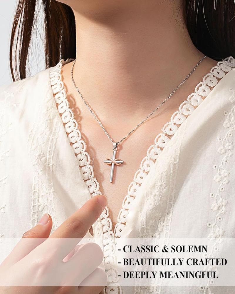 Infinity Cross Necklace for Women, Stainless Steel Christian Graduation Baptism Gifts for Women Confirmation Gifts for Teen