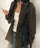 CHICKS Micro Check Oversized Shirt Camel