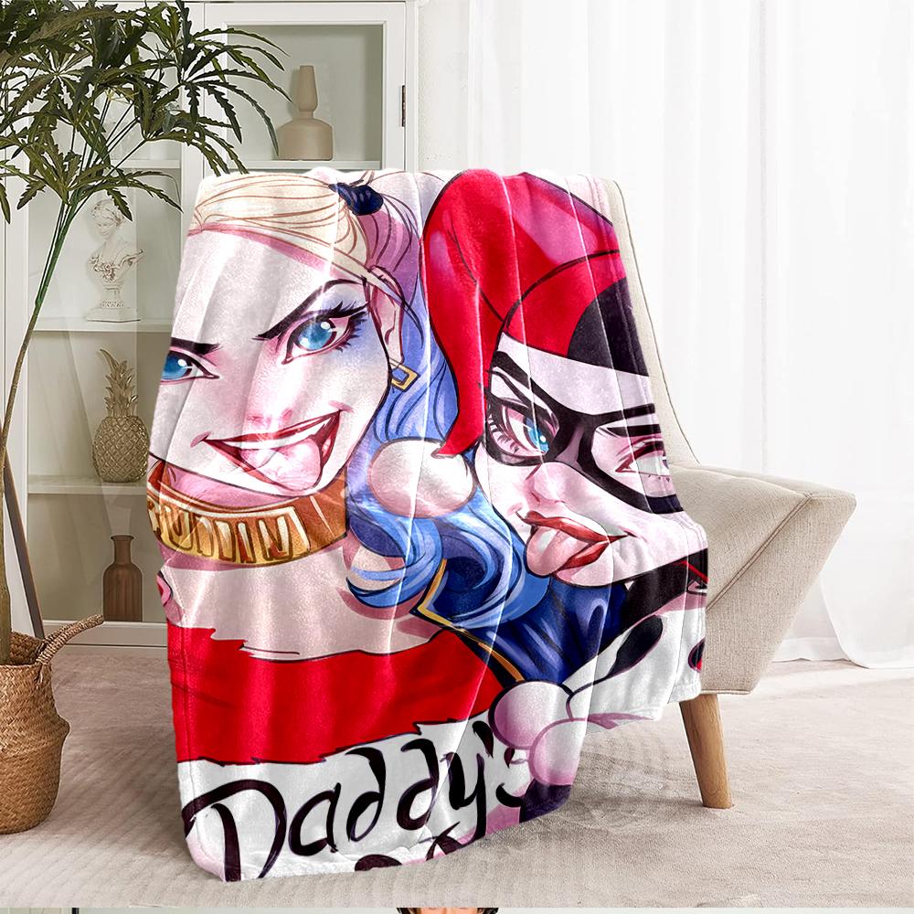 Harley Quinn Theme Printed Blanket - Perfect for Couch, Bed, Travel & Outdoor Use | Machine Washable, Cozy & Durable.