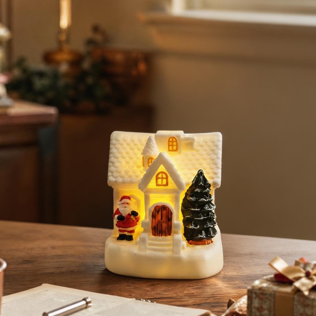 Small Lighted Christmas House Figurine for Holiday Tabletop Decoration and Mantel Display