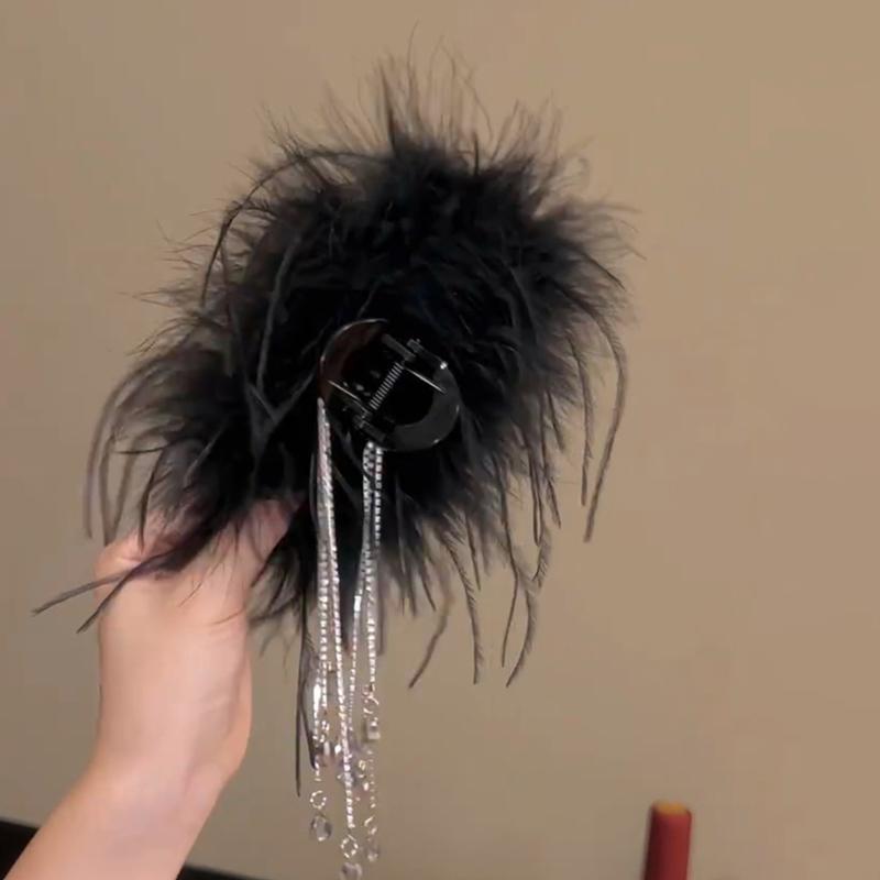 Black Feather Tassel 13Cm Claw Clip Women Hair Accessories For The Back Of The Head