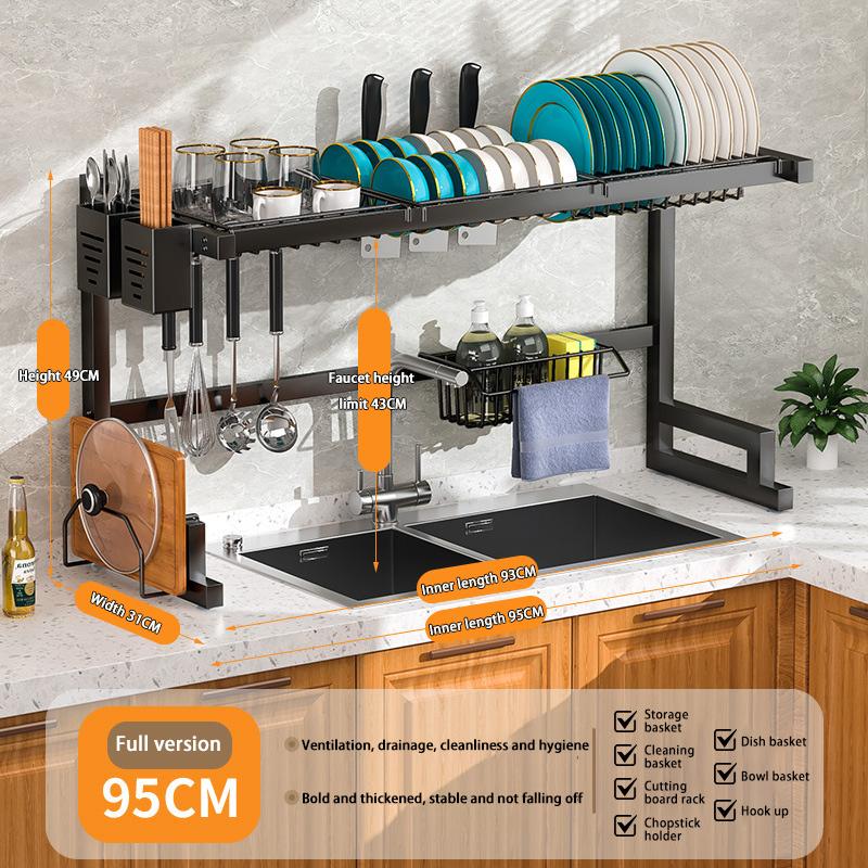 Kitchen Sink Rack Stainless Steel Drain Shelf Countertop Multi-Functional Storage Bowl Dish Knife Fork Organizing Rack