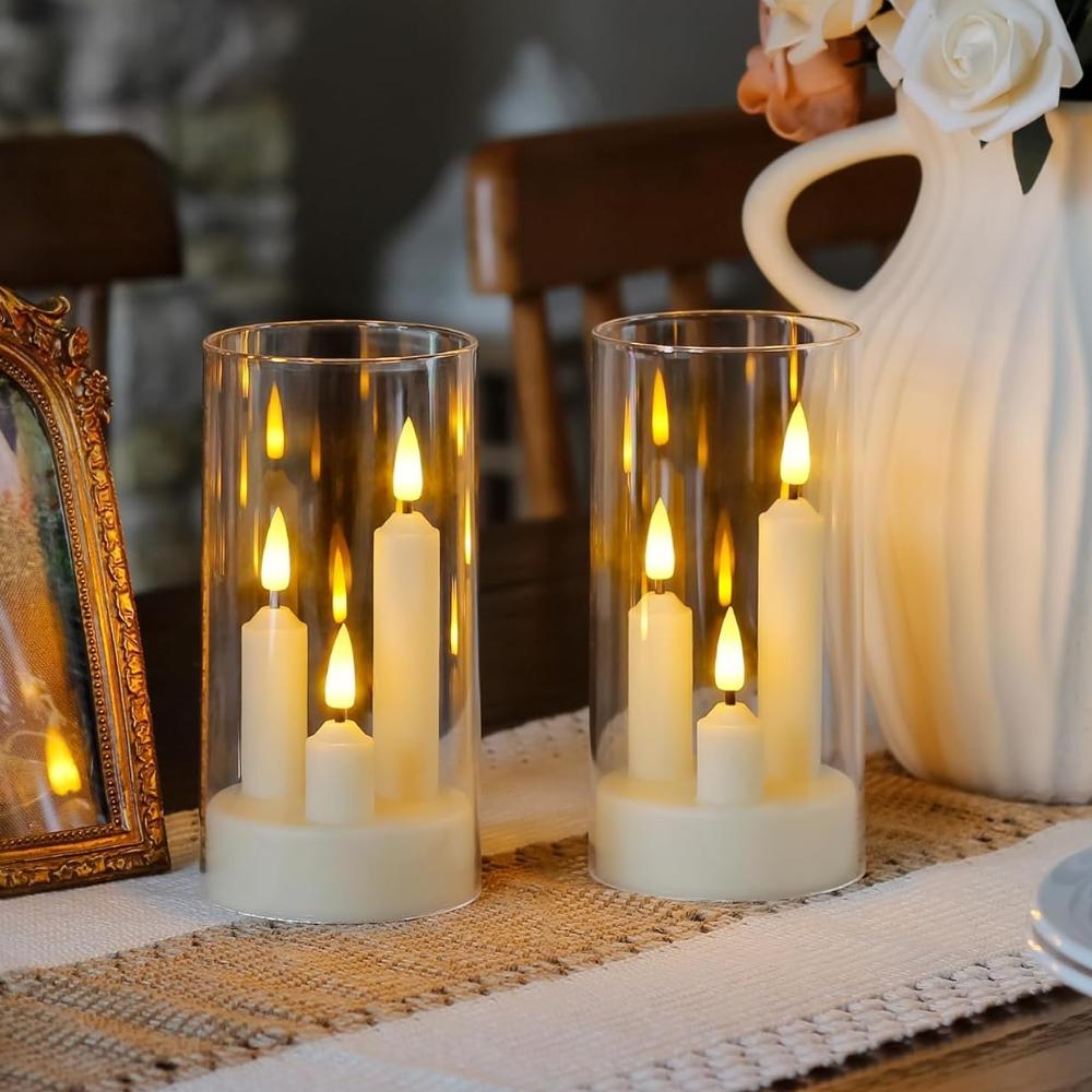 2/3Pc 3 in 1 Flickering Taper Candles Flameless Window Candles 5/8/10CM Tall Lighting with lampshade for Christmas Wedding Decor