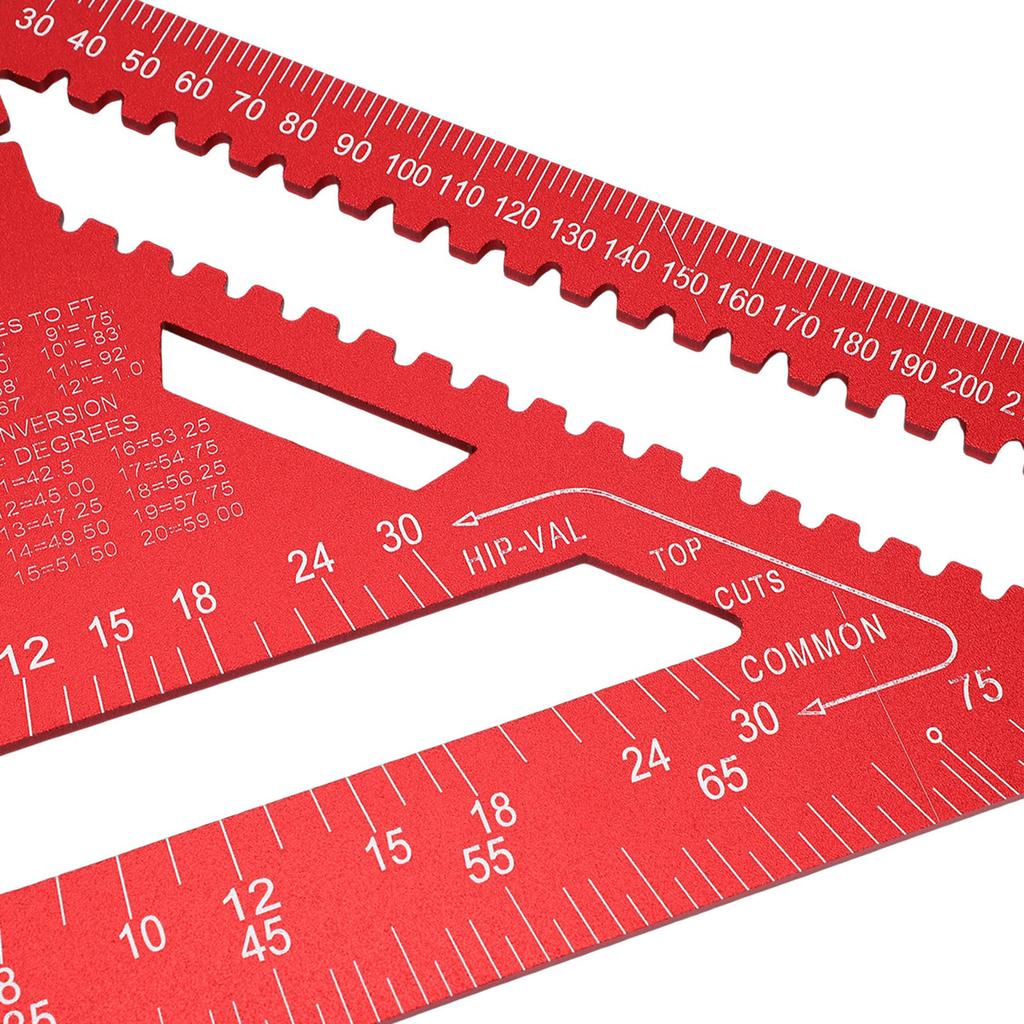 Rafter Square Aluminum 12 Inch Woodworking Layout Tool Metal Triangle Angle Protractor for Woodworking and Carpentry Red