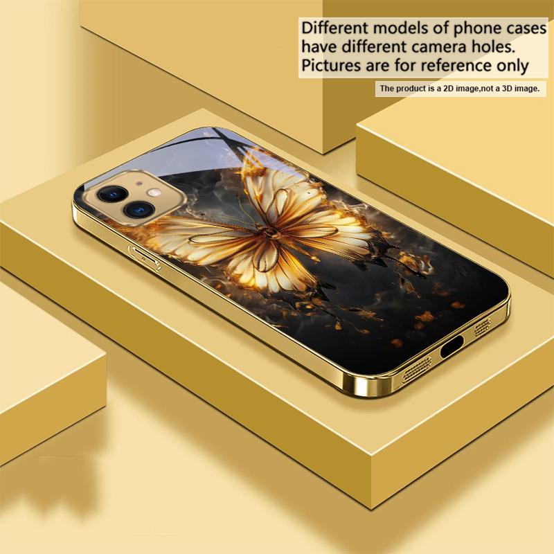 Flame Warm Butterfly For IPhone 17Pro Max 16 17 Pro 15 Pro 14 13 Plus 12 Mini 11Pro Max XR 16E 17Air Golden glass phone case
