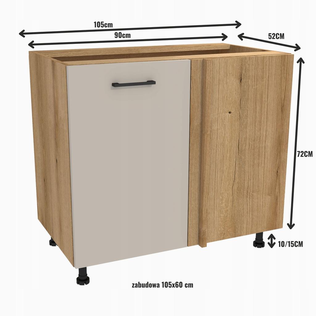 Lower Corner Kitchen Cabinet 105 Capri Oak Body Evoke Cashmere Matte Front