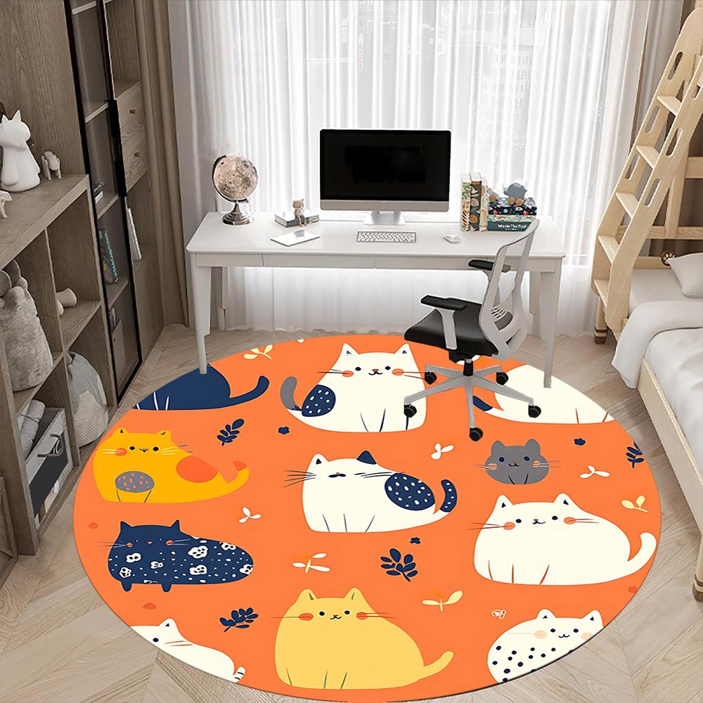 1pc Cat Pattern Office Round Area Rug, Under Office Chairs Bedroom Living Room Home Decor, Room Deco