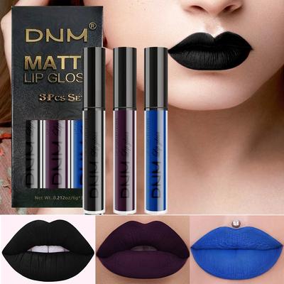Novo 3 pçs/set Batom Líquido À Prova D' Água de Longa Duração Cosméticos Preto Azul Roxo Verde Fosco Lip Gloss Nu Lip Matiz Maquiagem Mancha
