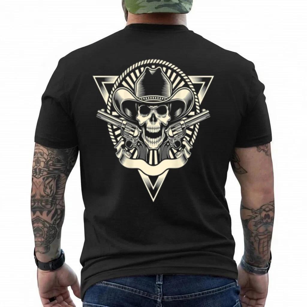 Skull Motorcycle Shirt Biker Cowboy Hat Outlaw Guns T-Shirt 4XL