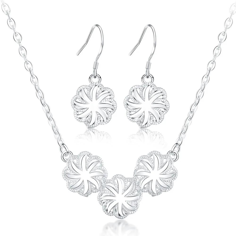 Neue Kupfer Schmucksets für Damen schöne Blumen Halskette Ohrringe Mode Hochzeitsparty Geschenke Brautschmuck