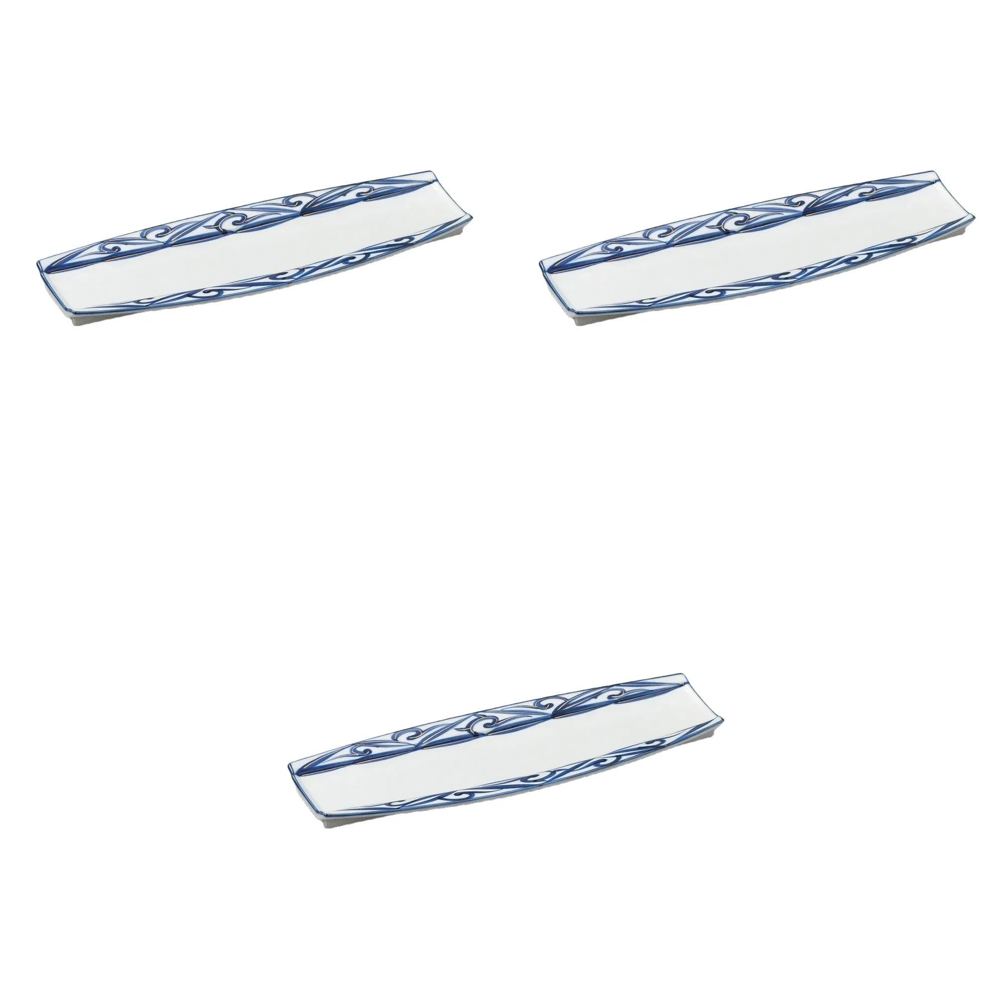 

Set of 3 Blue and Gold Protruding Plates x x 2 Narrow Plate Setomonohonpo [33 11.3 cm] (Large)