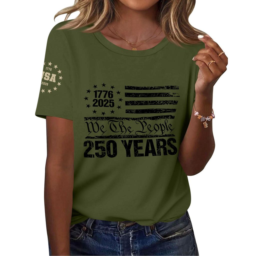 Women's Fashion Casual Printed Short Sleeve Round Neck Pullover Tops