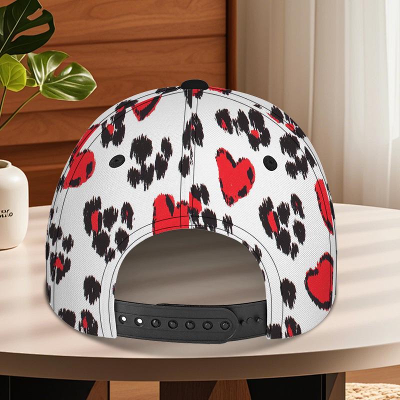 Valentine's Heart Leopard Spots Print Classic Baseball Cap Lightweight Polyester Duckbill Hat Adjustable Design Perfect
