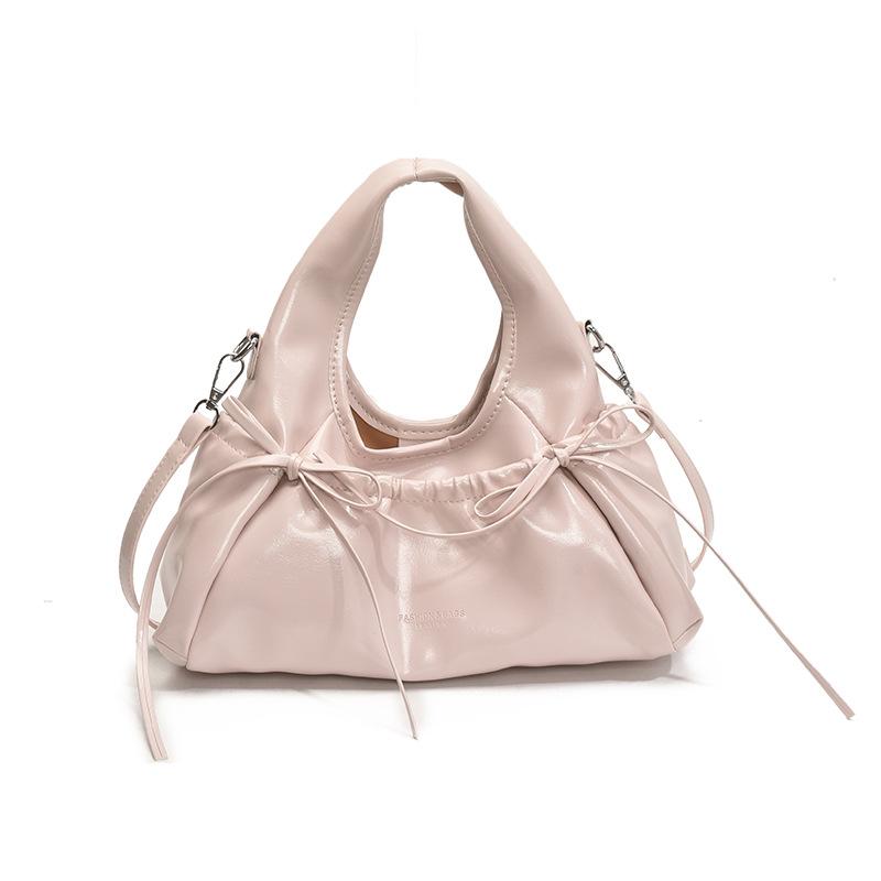 Korean Style Ballet Core Ruched Bow  Bag For Women Fashi Shoulder Crossbody Bag Elegant Underarm Hobo Bag Niche Handbag