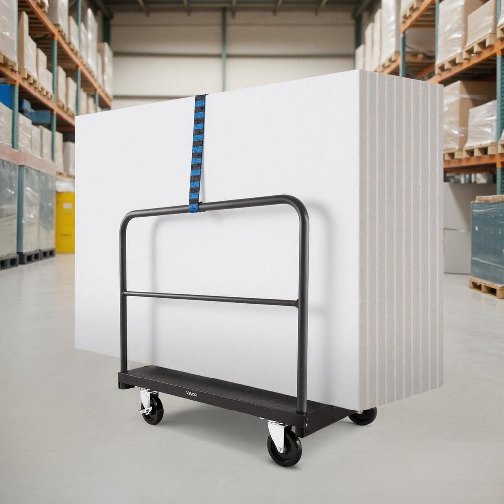Gipsskiva Vagn Dolly, 816 kg Lastkapacitet, 2-i-1 Stålpanel Lastbilsvagn med 12,5 mm Svängbara Hjul, 91,4 x 61 cm Plattformsvagn med 3 Sidohandtag