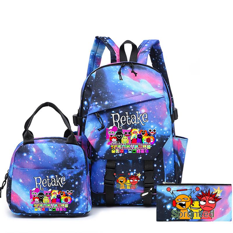 New rhythm box printed starry sky teen student schoolbag three-piece set men's and women's backpack