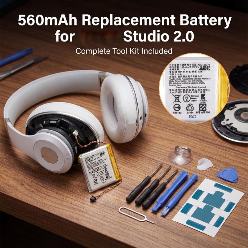 560mAh AEC643333 Replacement Battery Power Sources For Studio 2.0 Headphones Large Capacity Extended Usage Time
