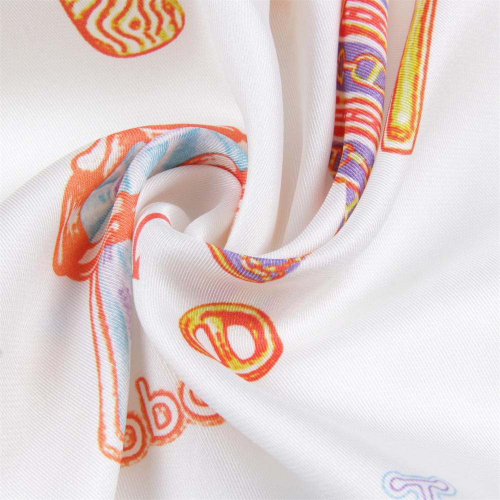 POBING Curled Twill Silk Scarf Women Funny ICE CREAM Double Side Printed Square Scarves Wraps Echarpes Foulards Femme Hijab 70CM