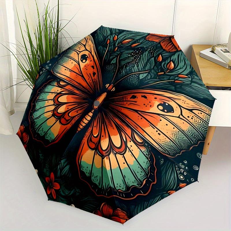 1pc Butterfly Garden Automatic Folding Umbrella - Lightweight, Retractable Design with 8-Rib Durability, Perfect for Outdoor Adventures, Fas