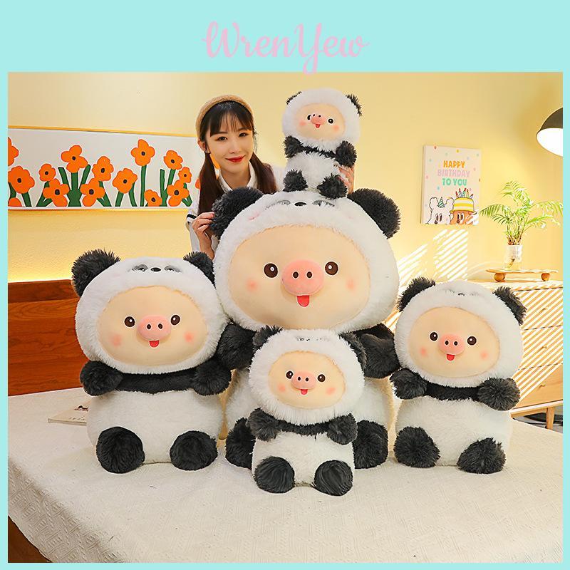 Pig Turned Panda Plush Toy With Short Plush Filling For Kids Sleep Pillow And Home Decor
